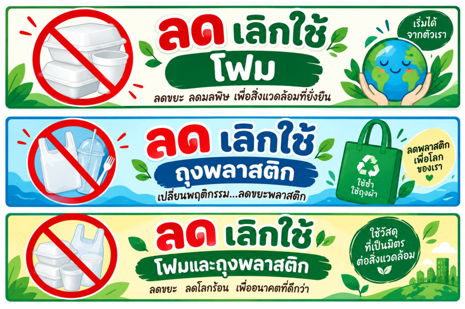 กิจกรรมรณรงค์ ลดหรือเลิกใช้โฟมเเละบรรจุภัณฑ์พลาสติกชนิดใช้ครั้งเดียวทิ้ง (Single - use plastics)